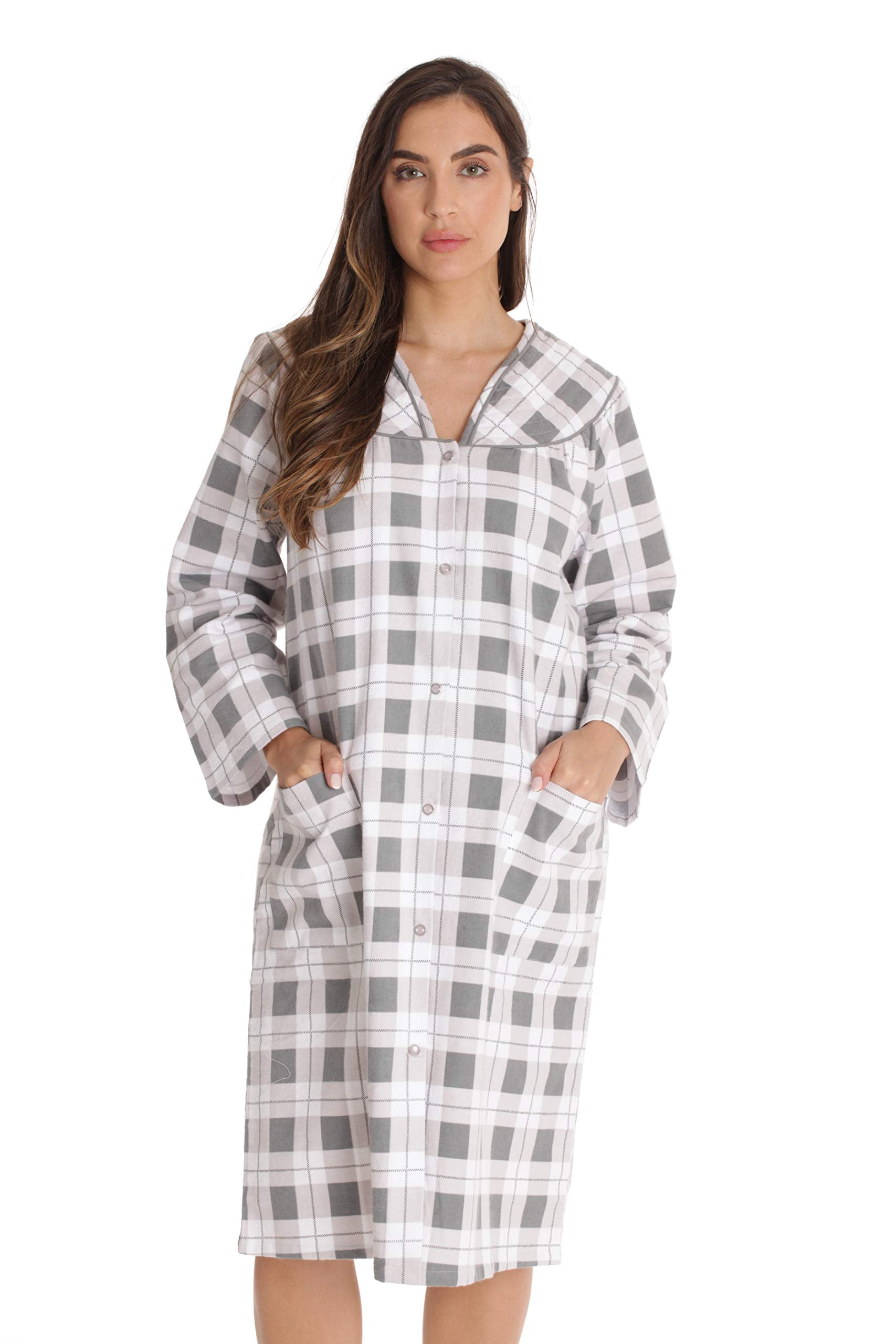 Dreamcrest Women’s Snap-Front House Coat Flannel Duster Robe with ...