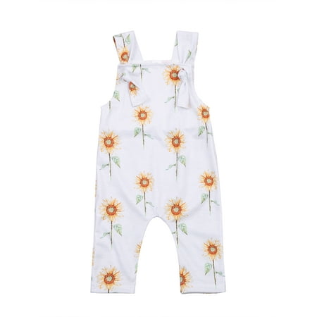 

ZIYIXIN Summer Baby Girls Rompers Sunflowers Print Sleeveless Button Strap Jumpsuits Clothes White 18-24 Months