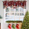 thumbnail image 3 of Christmas Gnome Tie Up Valances Curtain, Squirrel Poinsettia Xmas Tree Red Plaid Adjustable Rod Pocket Short Window Treatment Tie Up Curtains Valances for Kitchen Living Room Bathroom 42x12 Inches, 3 of 9