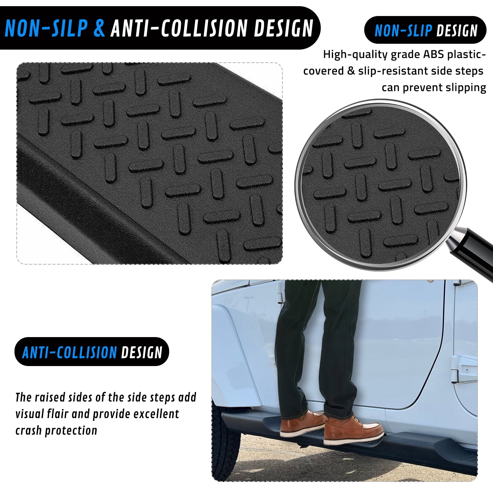 WheelX Running Boards Compatible with 2007-2018 Jeep Wrangler JK 4 Door, Nerf Bars, Black Side Steps