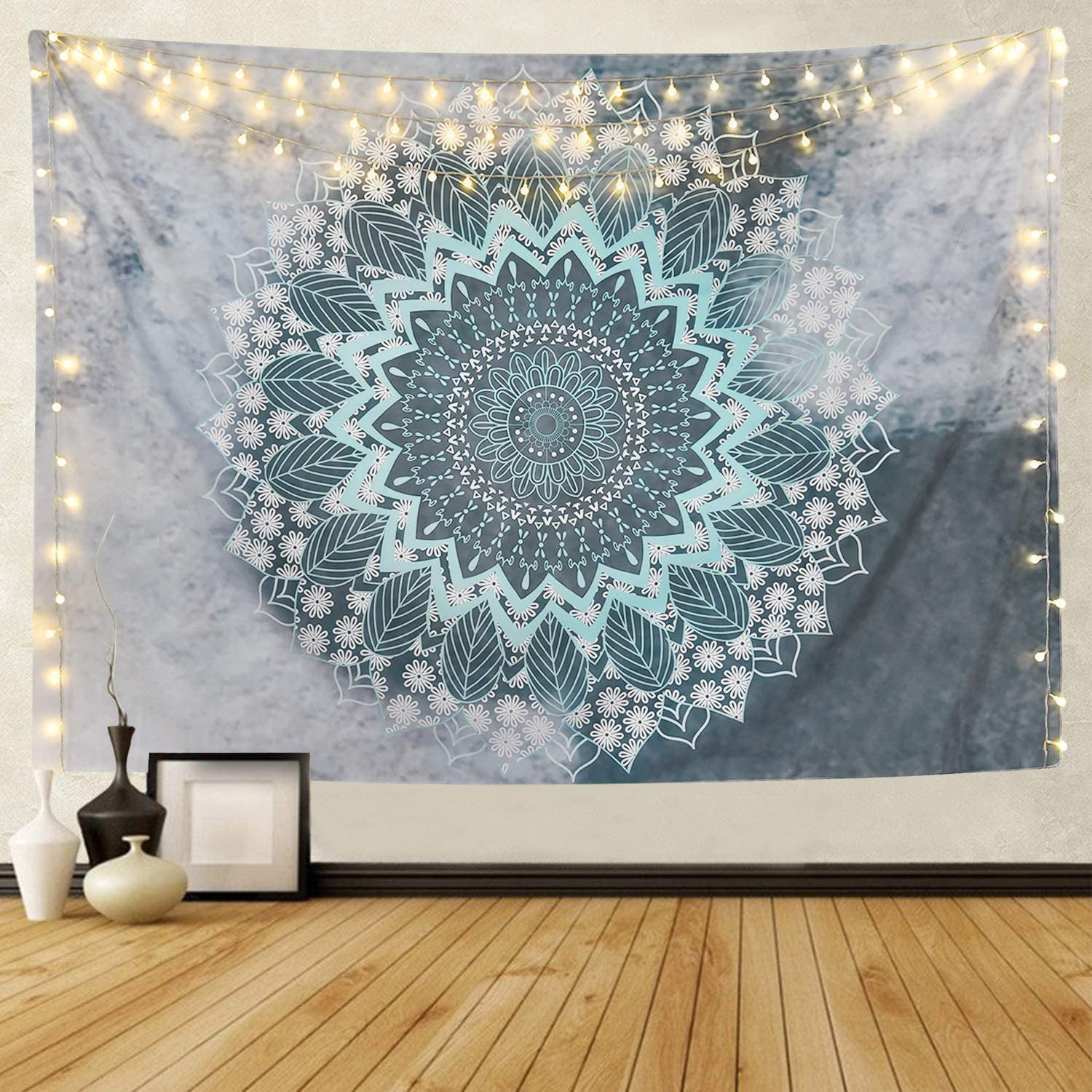 59.1 × 82.7 Grey Mandala Tapestry Bohemian Wall Hanging Flower Hippie Tapestries Dorm Decor for Living Room Bedroom