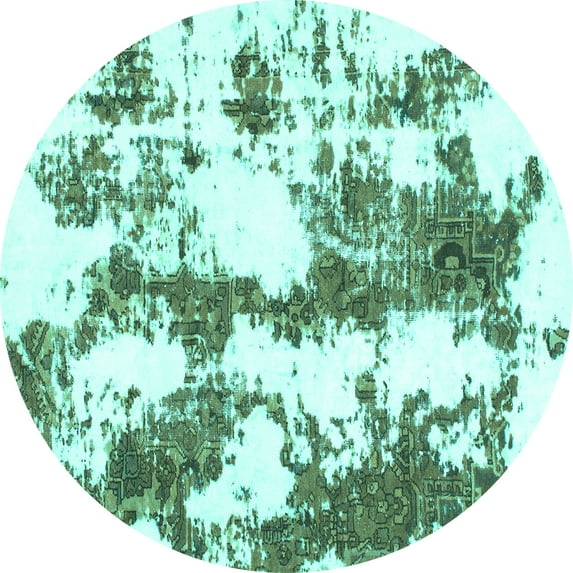 Ahgly Company Indoor Round Abstract Turquoise Blue Modern Area Rugs, 4' Round