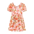 thumbnail image 6 of Casual Floral Dresses Girls Kids Puff Sleeve Cross Back Summer Dress Round Neck Trendy Aline Swing Outfits Orange, 6 Years, 6 of 7