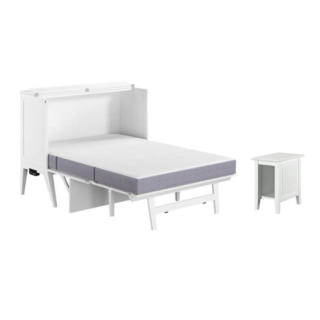 Home Square Ensemble de 2 Lits Escamotables Blancs Format Double avec Matelas et Table d'Appoint