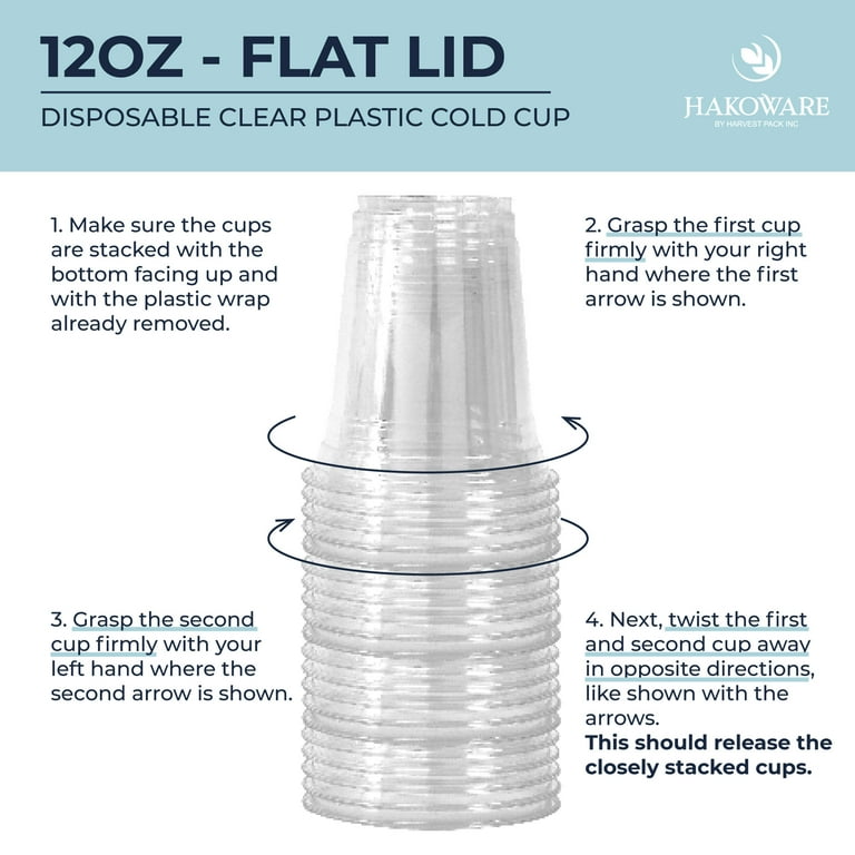 Hakoware disposable 12 oz Premium Ultra Clear plastic Cold Cups with Flat Lids 200 Sets