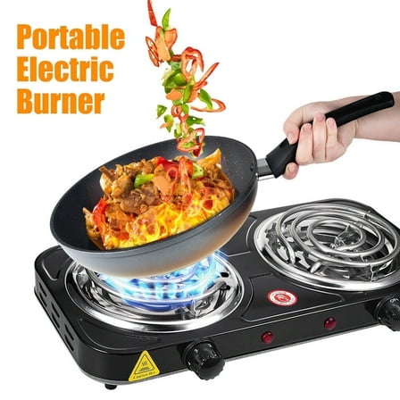Electric Double Burner,2000WElectric Hot Plate Heating Stove with 5 Adjustable Temperatures