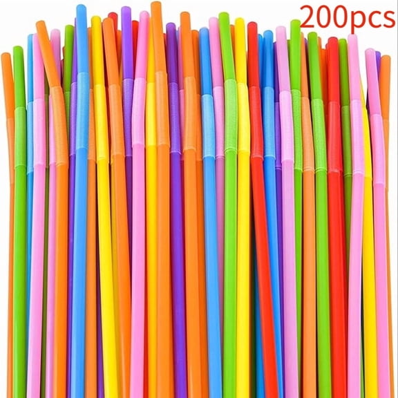 100PCS Flexible Plastic Straws, Colorful Disposable Bendy Party Fancy Straws12.8inch Extra Long Straws Party Decorations