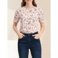 thumbnail image 6 of INSPIRE CHIC Women's Shirred Tops Crew Neck Short Sleeve Keyhole Back Floral Blouse S Beige Pink, 6 of 8