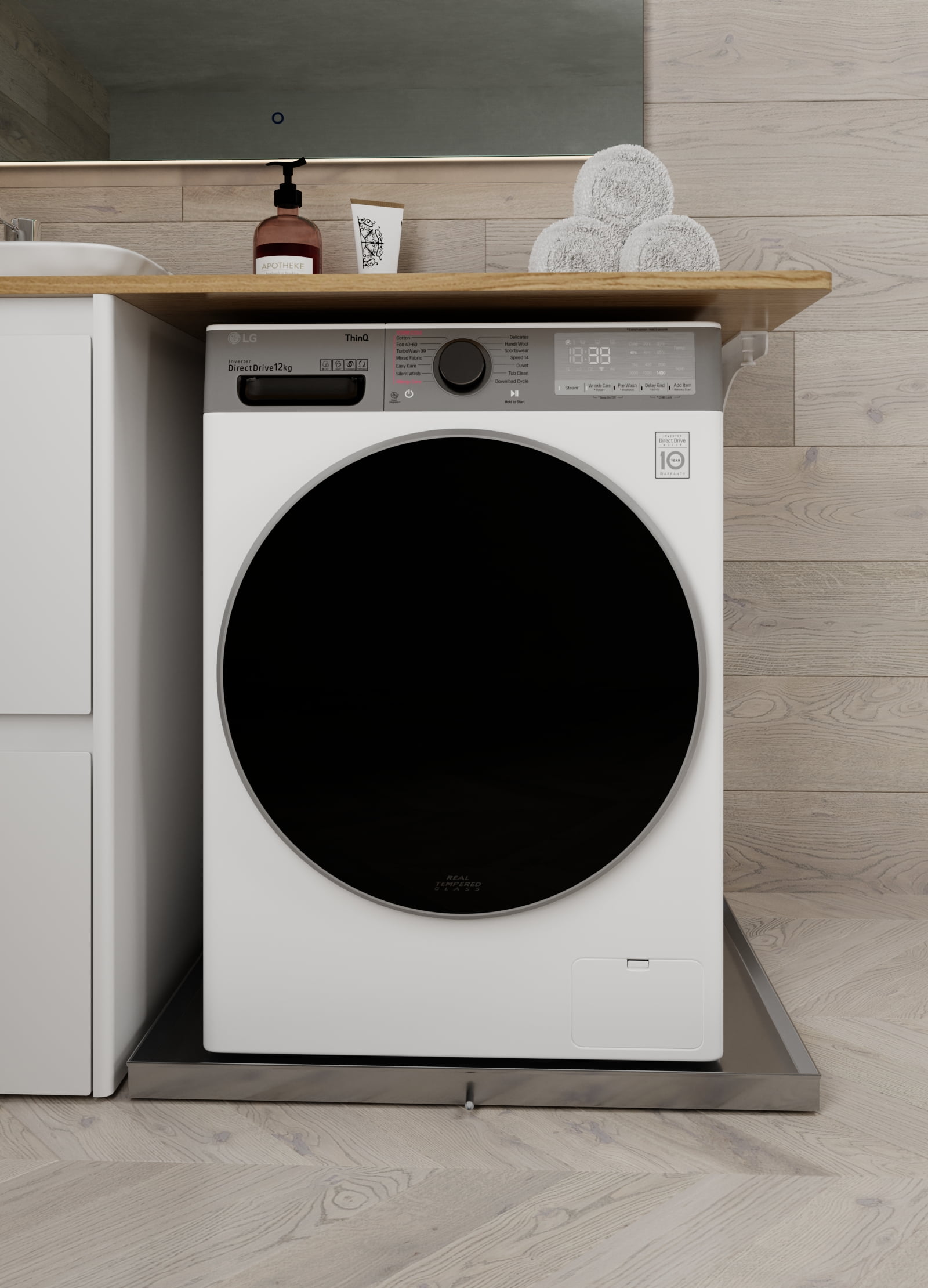 32 in. x 30 in. x 1.5 in. Washing Machine Drain Pan with Drain Hole and Hose Adapter.