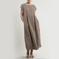 thumbnail image 5 of Womens Long Kaftan Dress Casual Loose Sundress Cotton Linen Dress with Pockets Short Sleeve Neck Baggy Dress, 5 of 9