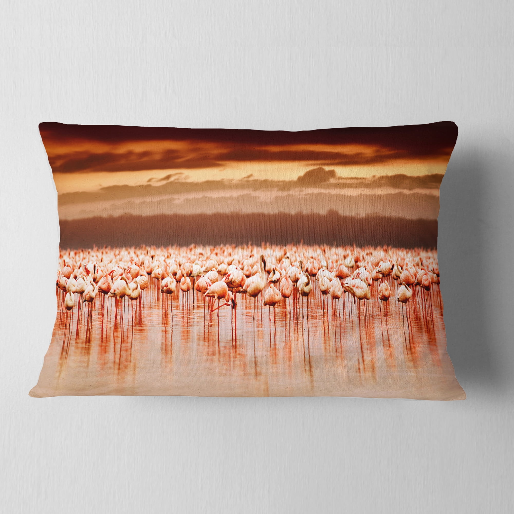 Designart African Flamingos View At Sunset - Floral Throw Pillow - 12x20