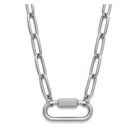 Silver Tone Square Screw Rectangle Carabiner Charm Holder Necklace Paperclip Chain 18-20 Inch Stainless Steel by Ginger Lyne