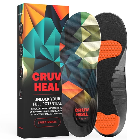 CRUVHEAL Sport Insoles for Men Women Running Shoe Inserts Shock Absorbing Support Size L, Multicolor