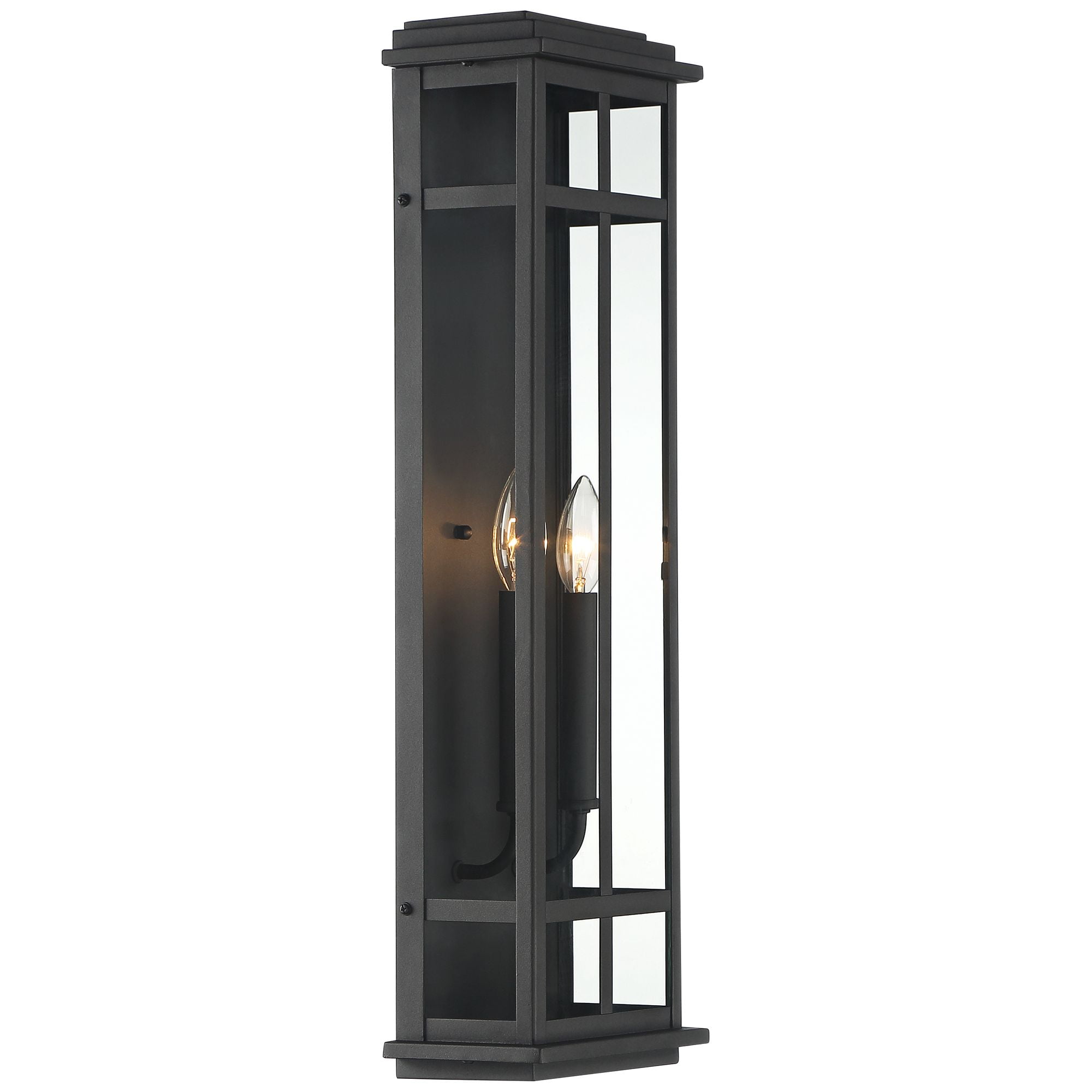 Possini Euro Design Metrix 26" High Farmhouse Rustic Rectangular Outdoor Wall Light Fixture Mount Porch 2-Light Black Glass Shade