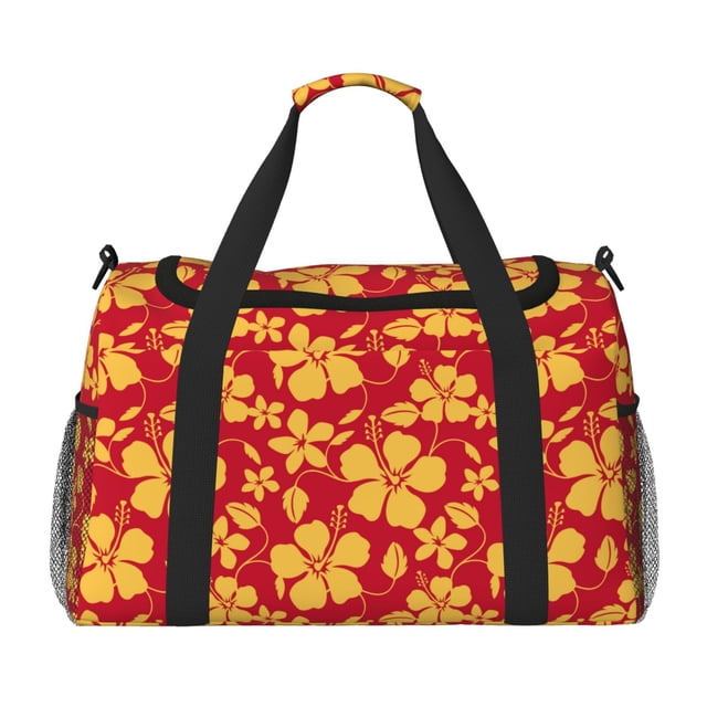 Disketp Red Vintage Flowers Bolsa de Viaje Tipo Duffle, Bolso de Mano para Fin de Semana para Mujer, Bolsa de Gimnasio Ligera para Hombre, Esencial para Viajes