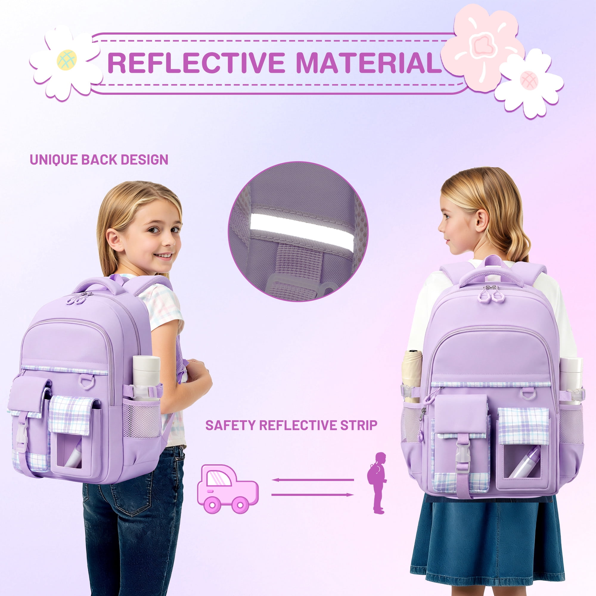 Mochila escolar para adolescentes, gran capacidad, moderna, ligera, impermeable, para primaria y secundaria, regalo, morada 4