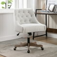 thumbnail image 2 of Ergonomic Adjustable Height Swivel Office Chair with Wheels and Wooden Legs, Breathable Linen Fabric Upholstery - Computer Desk Chair for Home or Office Use (Beige Linen), 2 of 9