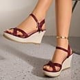 thumbnail image 3 of Wedges Heels Sandals for Women Platform Espadrilles Open Toe Buckle Ankle Strap Bride Wedding Dressy Pumps Shoes Wine Size 6, 3 of 8