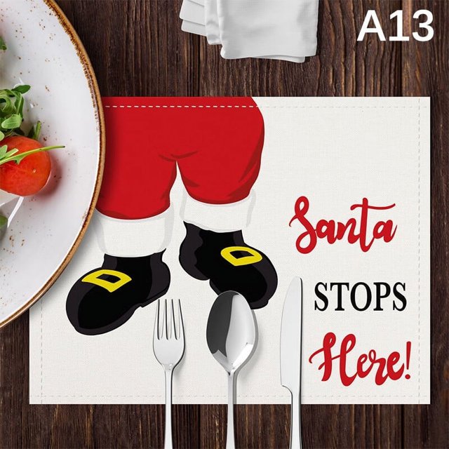 4pcs/set Christmas Placemat Set Red Plaid Pattern kitchen Placemats Santa Claus