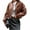 Camel, variant on Womens Faux Leather Bomber Jackets Baseball Collar Zip Up Cropped Biker Coat with Pockets