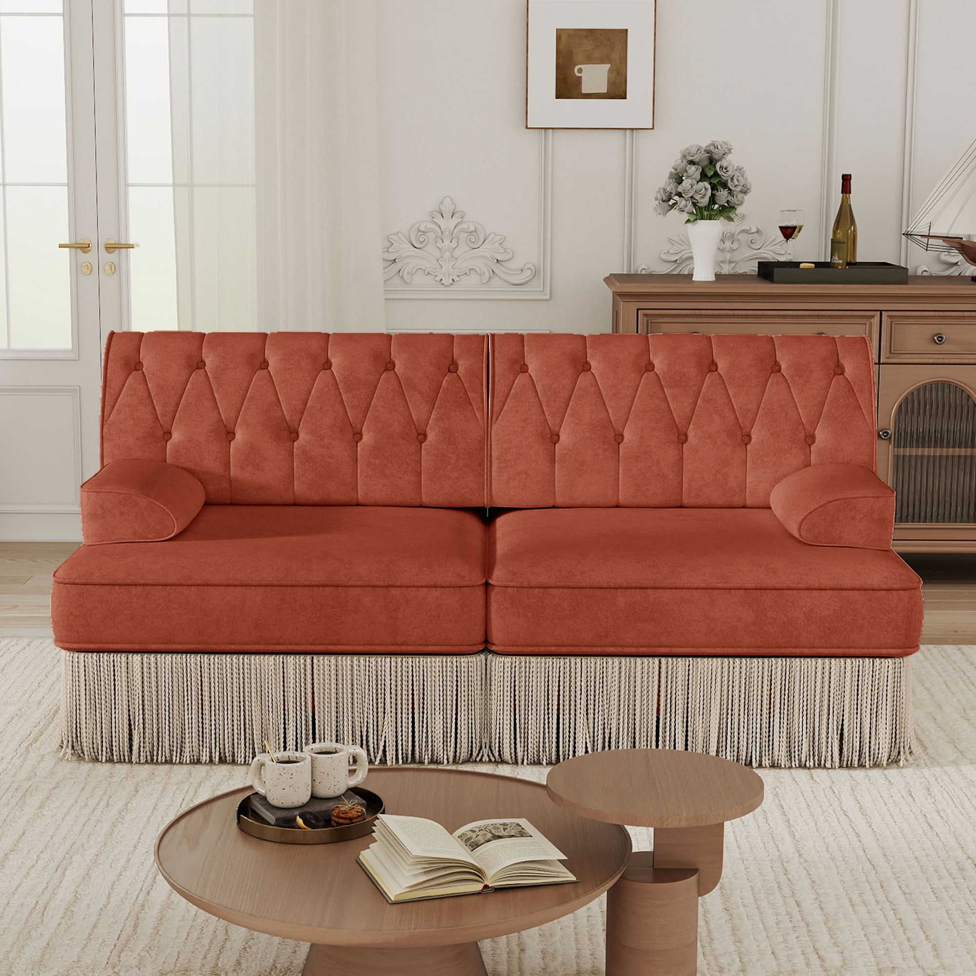 MAYEERTY Chesterfield Loveseat Sofa, 2-Seater Modular Couch with Tassel, Free Combination for Living Room Bedroom Rest Area
