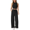 thumbnail image 2 of INSPIRE CHIC Women's 2 Piece Casual Sets Crew Neck Sleeveless Cropped Tank Wide Leg Pants Summer Lounge Set, 2 of 4