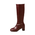 thumbnail image 2 of Gamivast Knee High Boots for Women Faux Leather Boots Side Zip Square Toe Block Heel Dress Boots for Office Work Party Travel Evening formal Footwear Wine 36, 2 of 7