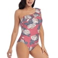 thumbnail image 3 of Sikiie Rose Flowers Print Women One Piece Swimsuits Tummy Control One Shoulder Bathing Suits Ruffle Swimwear, From S to XXL-XX-Large, 3 of 6