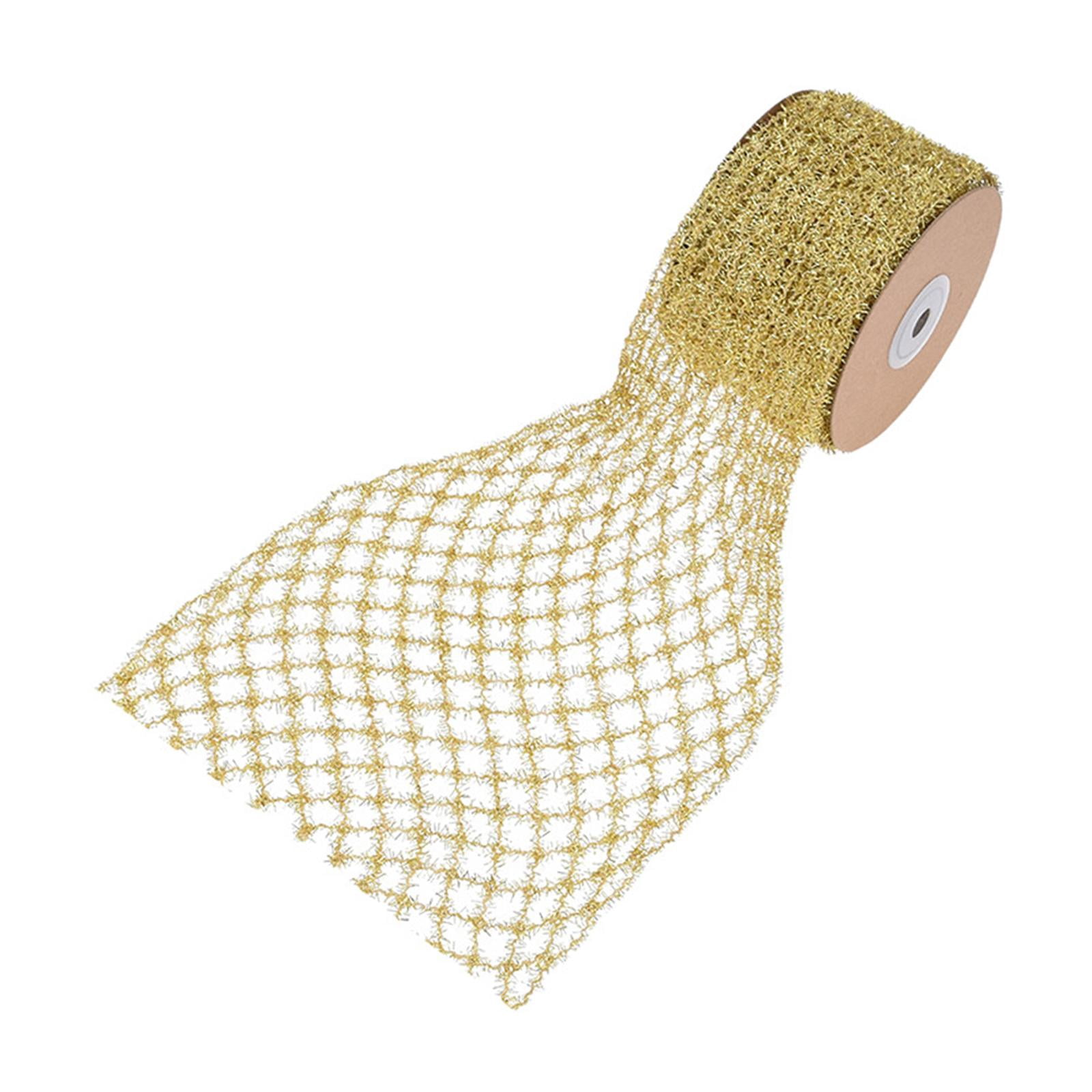 Yunhgft 1 Roll Glitter Wired Ribbon Home Decoration Stretchable Sparkling Trim Christmas Gold