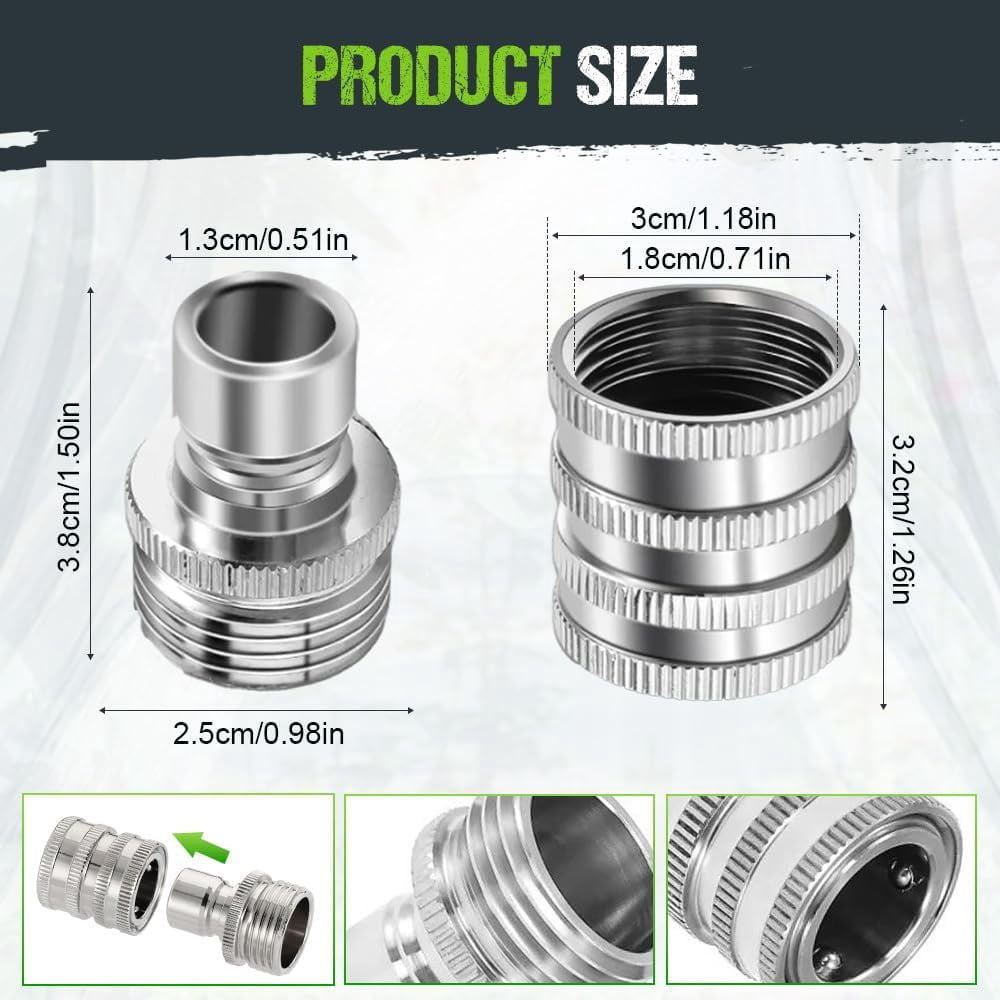 Stainless Steel Garden Hose Quick Connect Fittings Set, 2026 New 3/4 Inch GHT Water Hose Fittings, Pressure Washer Adapter Set, Heavy Duty Quick Release Connector for Hoses and Sprayers (1 Set)