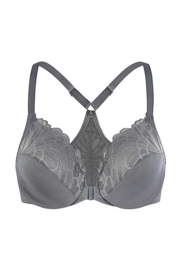 Female Racerback Front Closure Unlined Underwire Bra for Women Anthracite 40DD