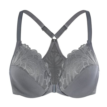

MELENECA Female Racerback Front Closure Unlined Underwire Bra for Women Anthracite 40F