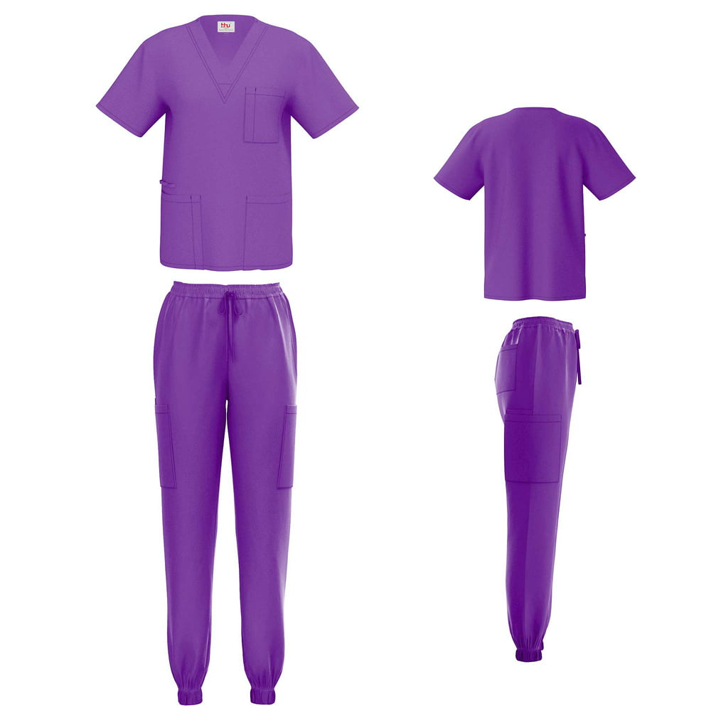 Beverly Hills Uniforms - Unisex STRETCH Jogger Scrub Set Solid V-Neck ...