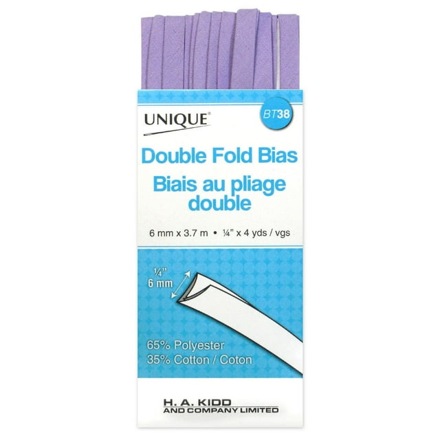 UNIQUE Biais à plis doubles, 7 mm x 3,7 m, polyester-coton, Lavender