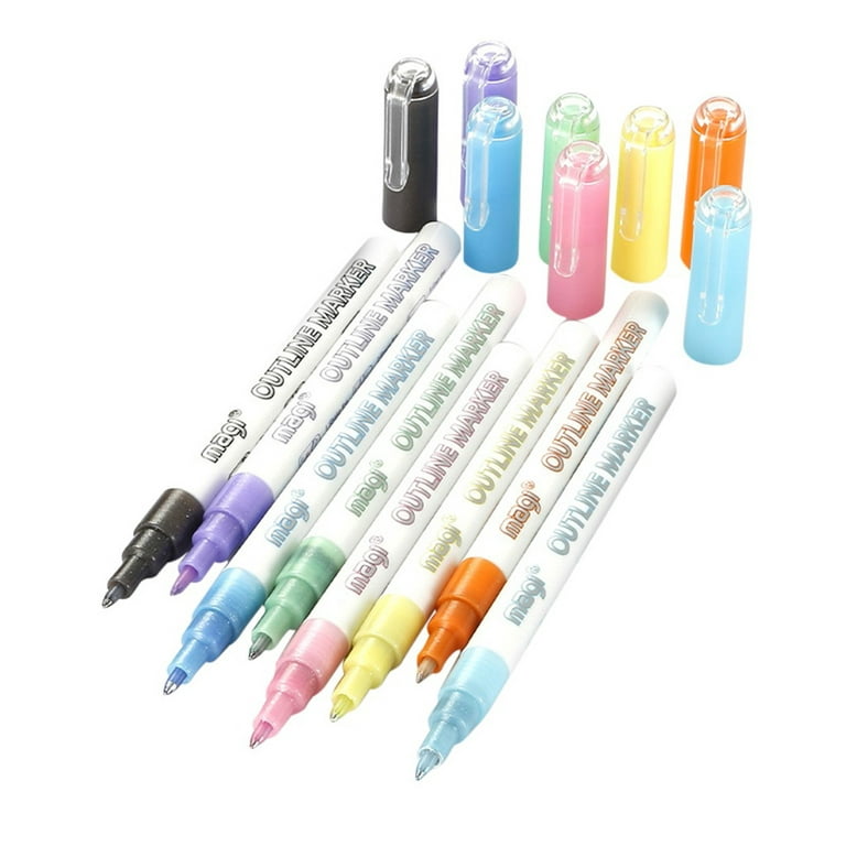 Wovilon Outline Markers Pens, 8 Colors Double Line Markers Sel-Outline  Metallic Markers Shimmer Markers For Art, Christmas, Greeting Cards, Diy,  Scrapbook, Easter Egg 5Ml 