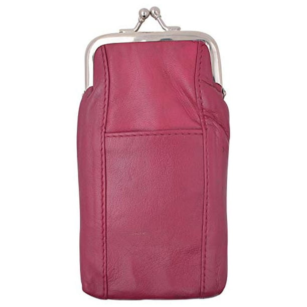 Genuine Leather Cigarette Case with Lighter Pouch Hot Pink by 