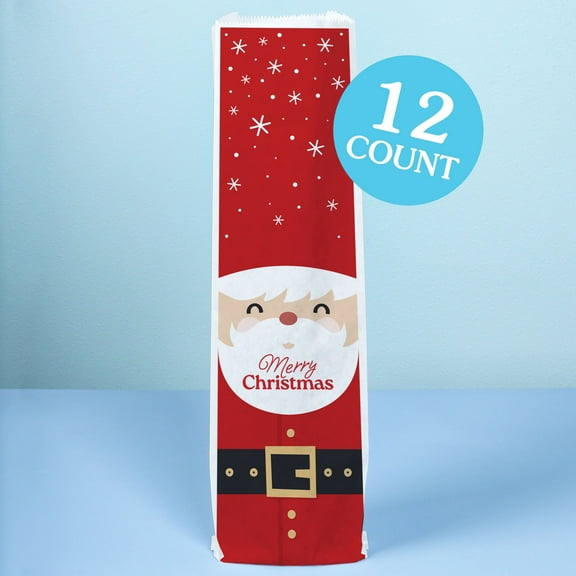 Big Dot of Happiness Jolly Santa Claus Wine Gift Bags, Christmas Party Hostess Thank You Wine Bottle Gift Wrap, Bulk Holiday Paper Bags - 12 ct