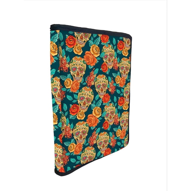 Funda Porta Libros Tigsa de tela calaveras y flores 25 cm x 18 cm x 3 cm