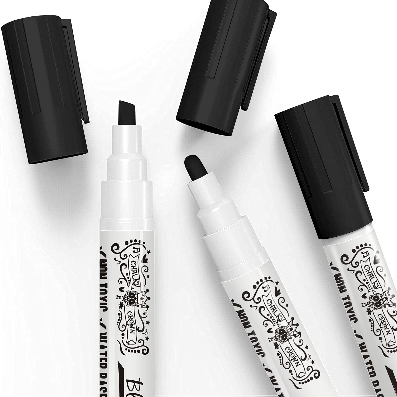 Liquid Chalk Marker Pen - Dry Erase Marker - Chalk Markers for Chalkboard Signs, Windows, Blackboard, Glass - 6mm Reversible Tip (Black, 5 Pack)