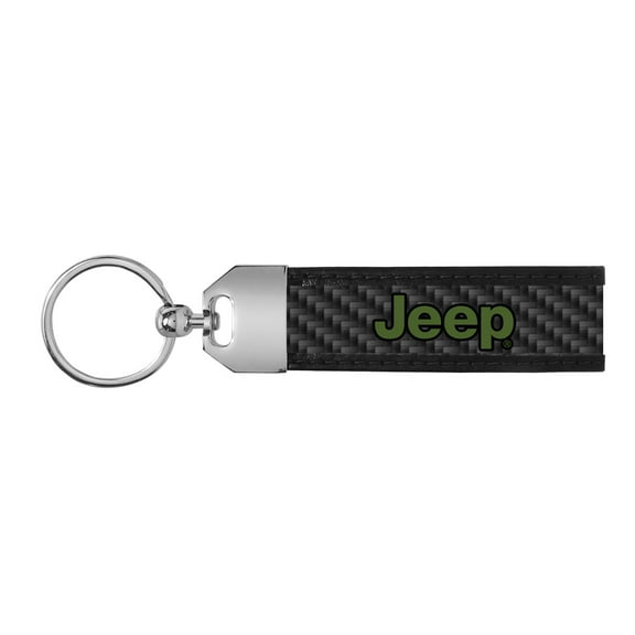 Jeep in Green Real Carbon Fiber Leather Key Chain with Black Stitching