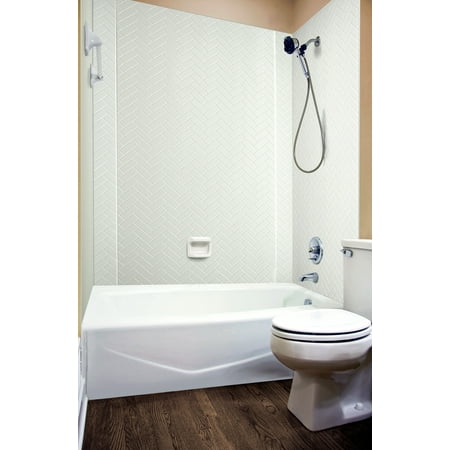 Shower Wall Kit - MirroFlex Tub and Shower Surround - Herringbone in White/Paintable