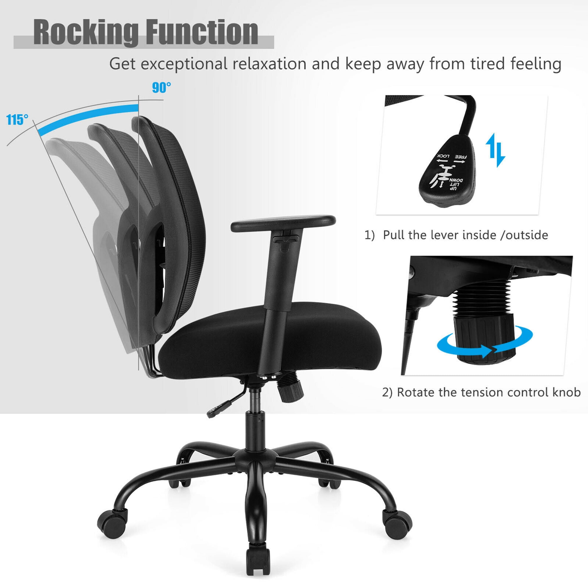 Gymax 400LBS Mesh Big & Tall Office Chair Swivel Task Chair w/ Lumbar Support