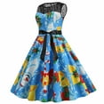 thumbnail image 2 of BLTIBY Women's Vintage Christmas Dress Printed Xmas 1950s Rockabilly Swing Dresses Sleeveless Round Neck Lace Cocktail Prom Party Dress Outfits with Belt Blue M, 2 of 9