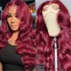 thumbnail image 1 of Peluca de encaje frontal de cabello humano color borgoña 99J, 13x4, onda corporal, pre-depilada, densidad del 150% con cabello de bebé., 1 of 5