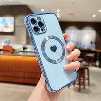 Feishell for Apple iPhone 12 Pro (6.1 inch) Cute Love Heart Pattern Phone Case for Women Girls,Compatible with Magsafe Charging,Luxury Plating Edge Soft Silicone Shockproof Slim Phone Case,Blue