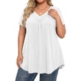 thumbnail image 2 of Women's Plus Size V Neck T Shirts Short Sleeve Tops Casual Summer Tshirts Loose Fit Tees White 2XL, 2 of 6