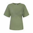 thumbnail image 4 of Lovskoo Summer Tops for Women 2024 Round Neck Short Sleeve Solid Color Casual Loose Tops Tops Shirt Green, 4 of 6