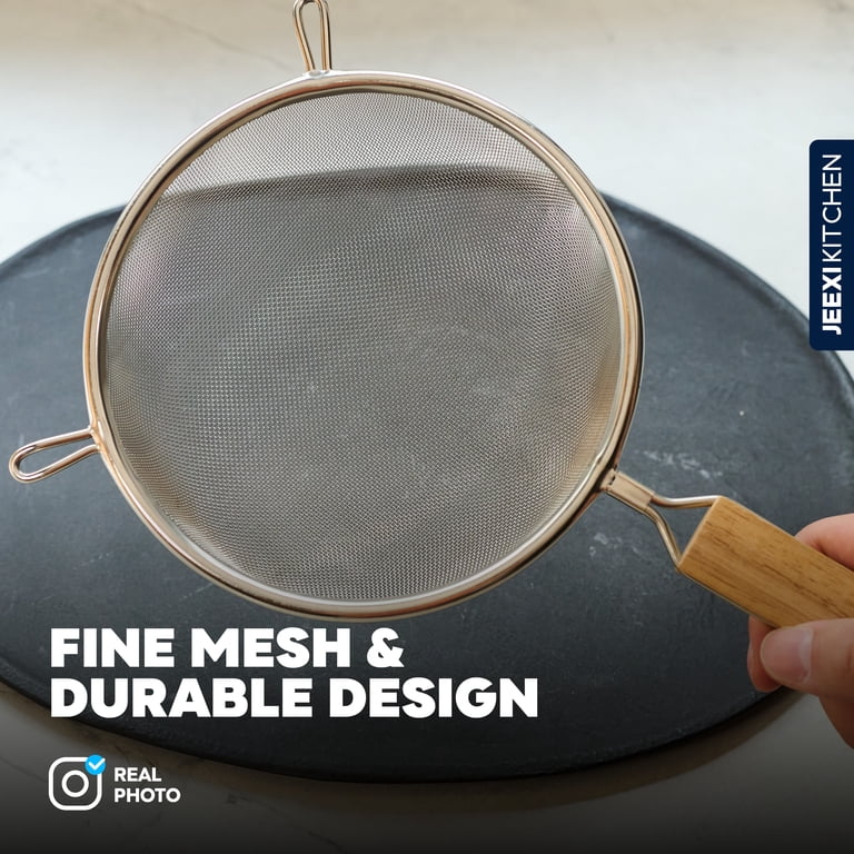 Jeexi 3-Piece Stainless Steel Strainer Set, Wooden Handles photo 7