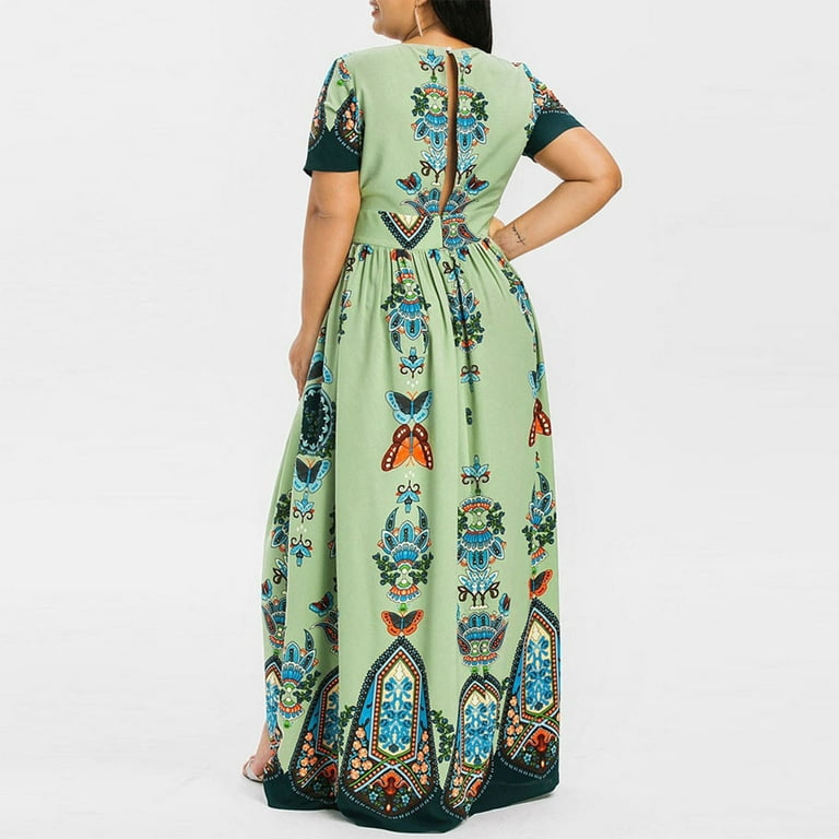 Usmixi Formal Dresses for Women Plus Size Vintage Empire Waist Pleated Slit  Swing A Line Party Long Dresses V-Neck Short Sleeve Butterfly Print 2023  Summer Maxi Dress Green XL - Walmart.com