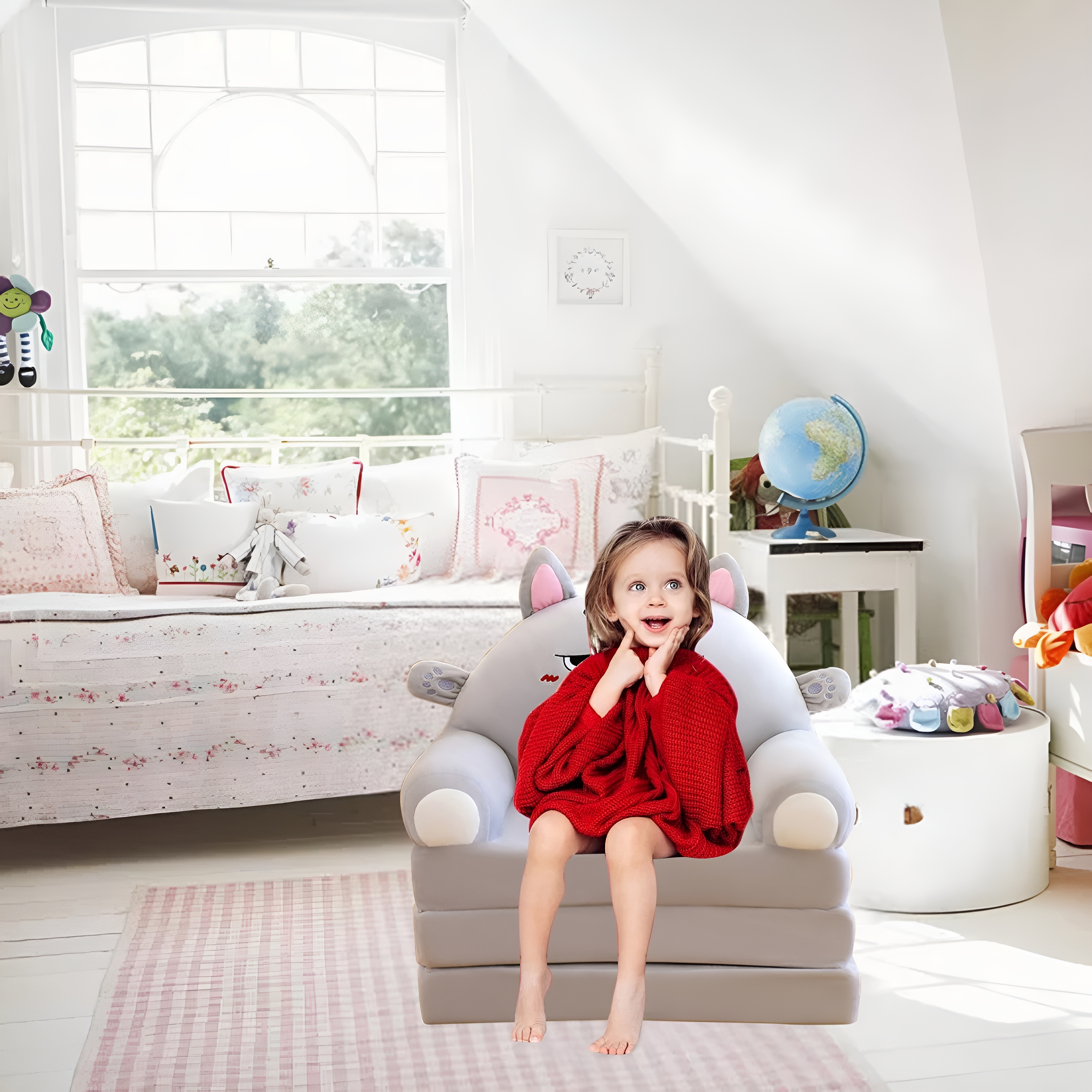 LAMIRO Toddler Chair Plush Foldable Kids Sofa Backrest Armchair 2 In 1 Foldable Children Sofa Cute Cartoon Lazy Sofa Children Flip Open Sofa Bed For Living Room Bedroom